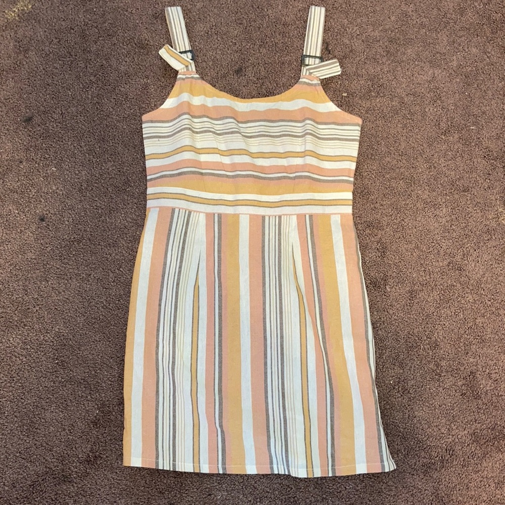 Orange striped buckle strap dress